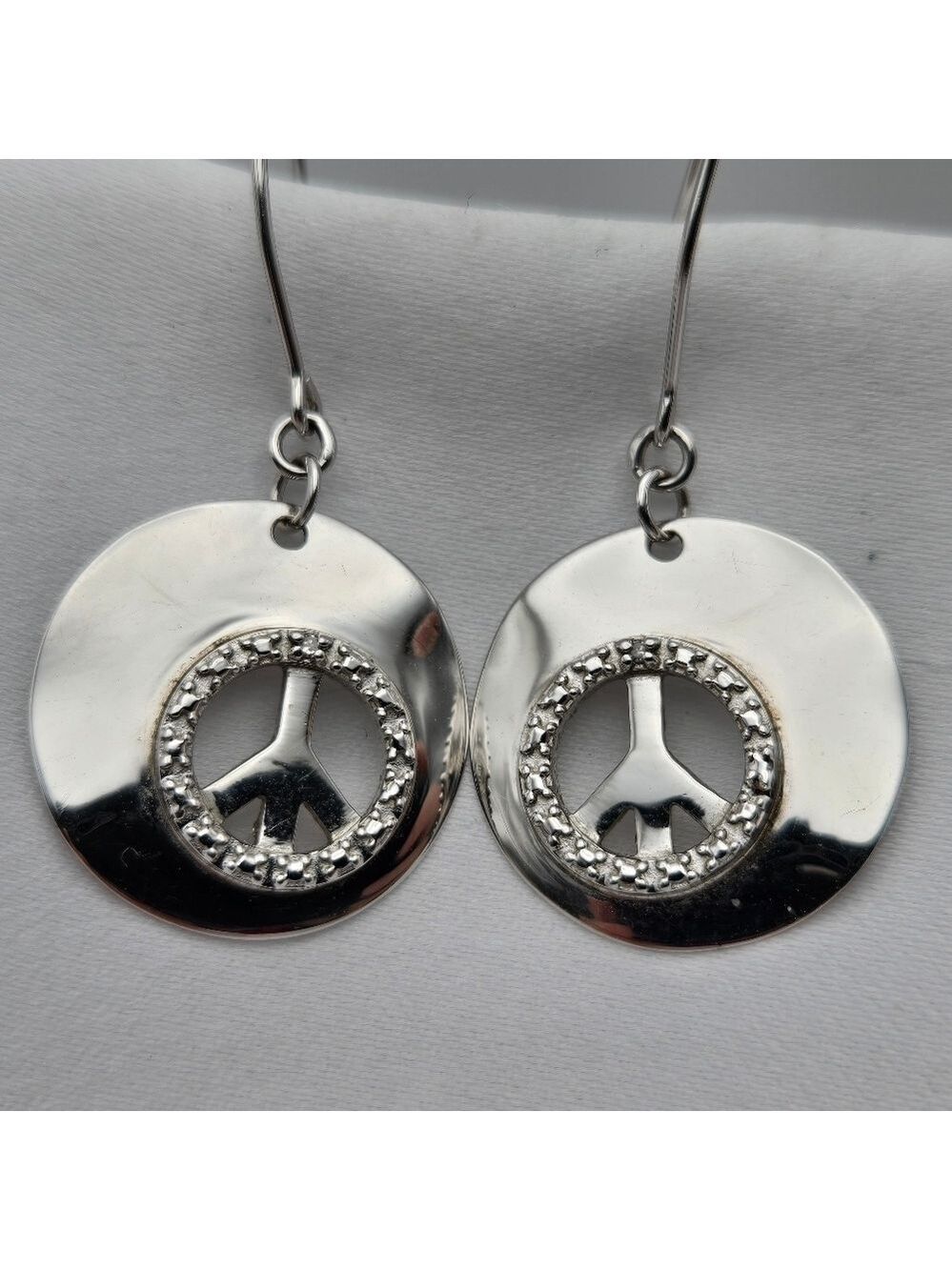 Circle of Peace Sign Symbol Earrings Sterling Silver Dandle Round